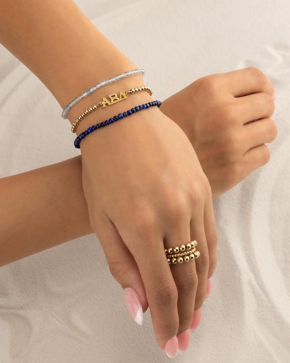 ALPHA XI DELTA beaded bracelet set • set of 3 • double blue and gold bracelet stack • sorority merch • initiation big lil gift • BRBP3CZMIp