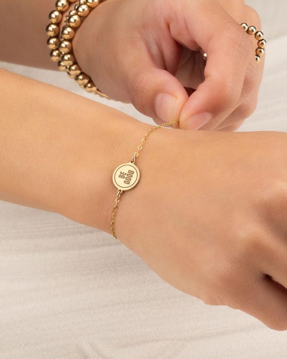 BE GOOD bracelet • engraved chain bracelet or anklet • water resistant • adjustable