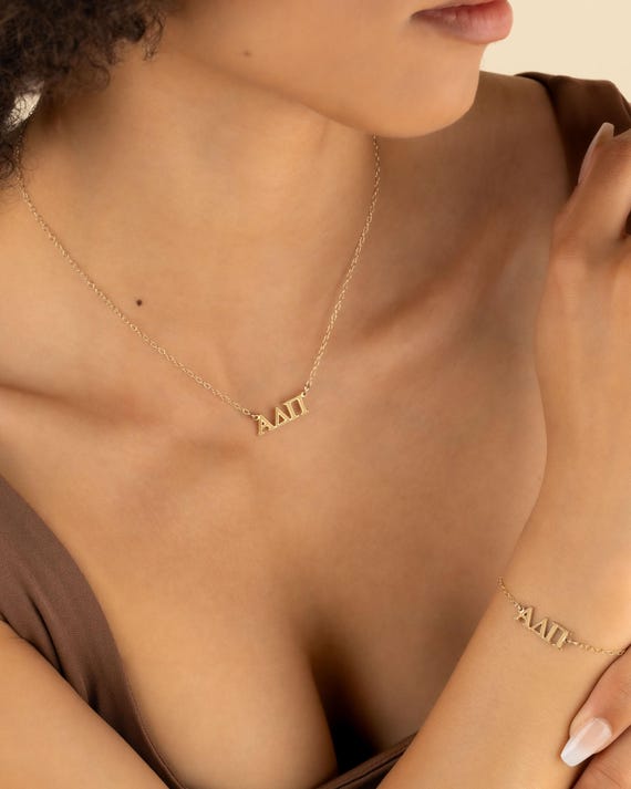 SORORITY NAME necklace • greek letters jewelry • Kappa Alpha Theta Chi Omega Delta Pi Zeta Gamma Phi Mu Sigma Omicron Psi Xi Beta NECC3AJMIp