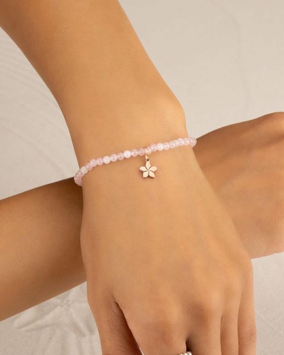 ROSE QUARTZ CHARM bracelet • personalized • october birthstone • scorpio libra birthday gift • stretch gemstone bracelet • water resistant