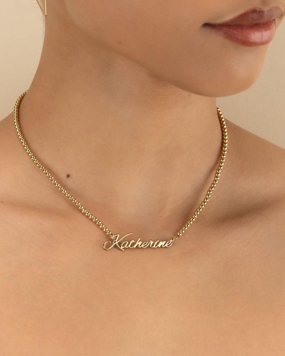 NAME BEADED NECKLACE • nickname or word • personalized gift • chunky statement choker • water resistant • gold, rose, sterling silver