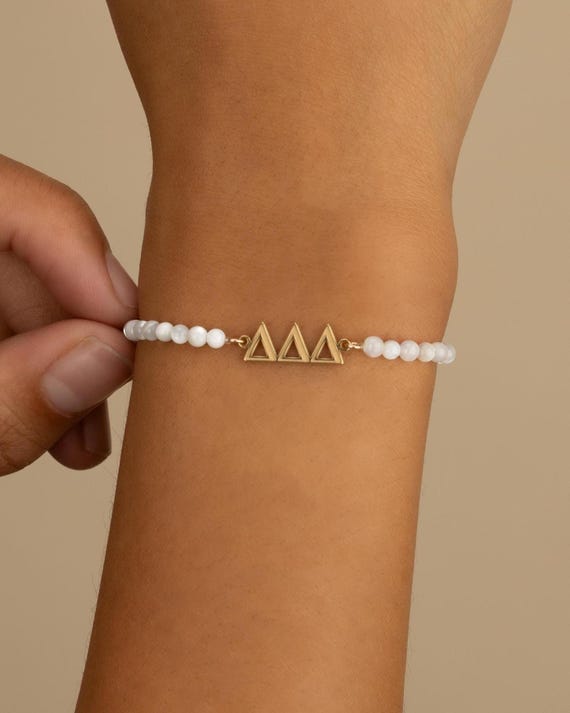SORORITY PEARL bracelet • personalized greek letters • college rush bid day initiation gift • sorority merch pearl bead jewelry BRBS3CRMIMOp