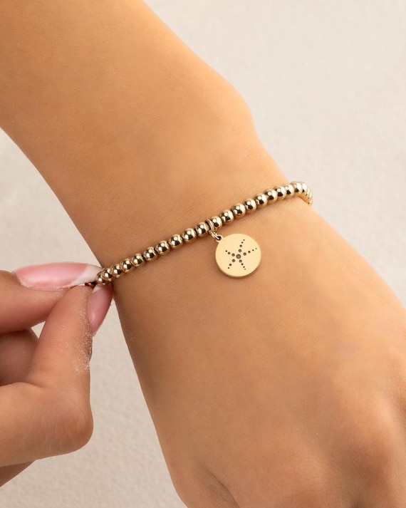 STARFISH CHARM beaded bracelet • gift for her • beach jewelry • stackable bracelet • stretch • water resistant • silver, gold or rose gold