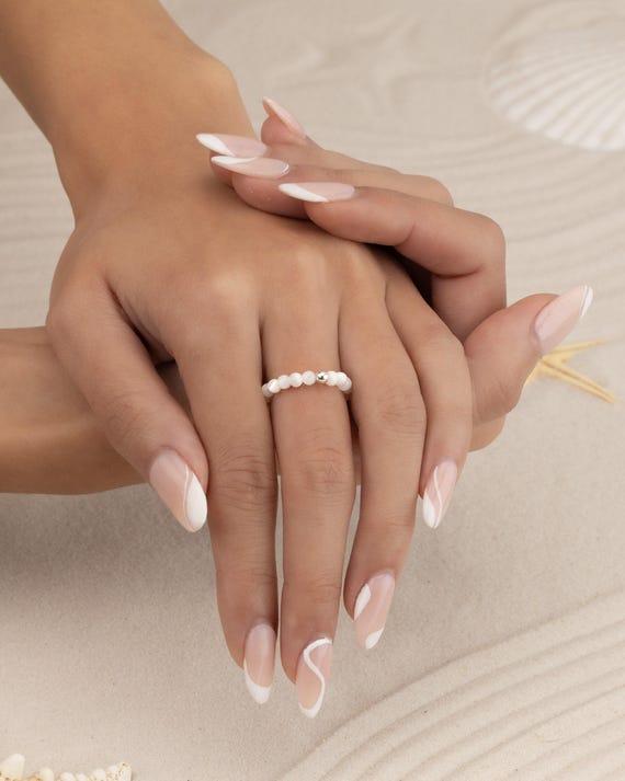 MOTHER of PEARL RING 3MM • June birthstone • Gemini Cancer • dainty friendship gift • beaded stackable stretch water resistant • RIBS2AK