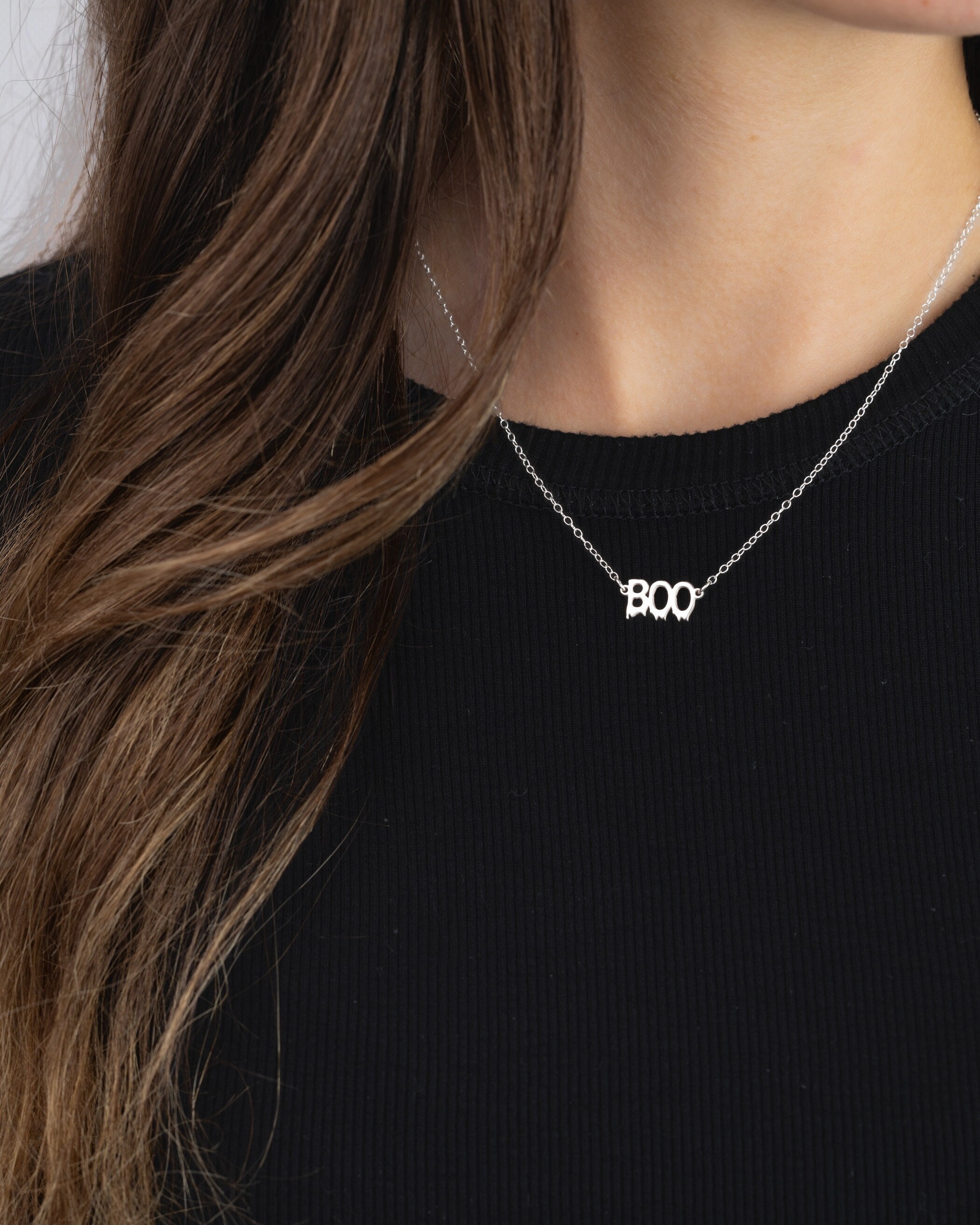 Name Necklace BOO Necklace Halloween Jewelry Personalized