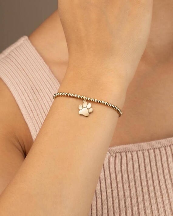 DOG PAW CHARM beaded bracelet • perfect gift for dog mom dog lover • paw print charm • pet memorial gift • stretch water resistant BRBP3CHAS