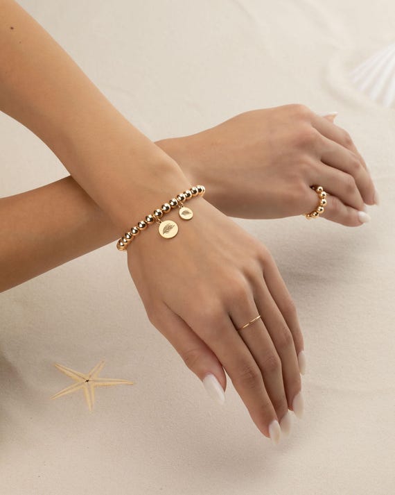 PALM CHARM BEADED bracelet • gift for her • ocean inspired beach lover stackable dainty bracelet • stretch water resistant • BRBP3CHAV
