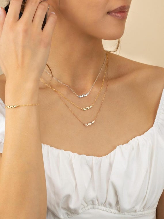XOXO PERSONALIZED NAME necklace • perfect gift for her • bachelorette bridal shower engagement wedding gift • water resistant • NECC3BRCCp