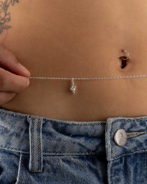 SNAKE CHARM belly chain • personalized body chain • beach body jewelry •  halloween jewelry • animal lover gift • water resistant BCCC3CHAZ