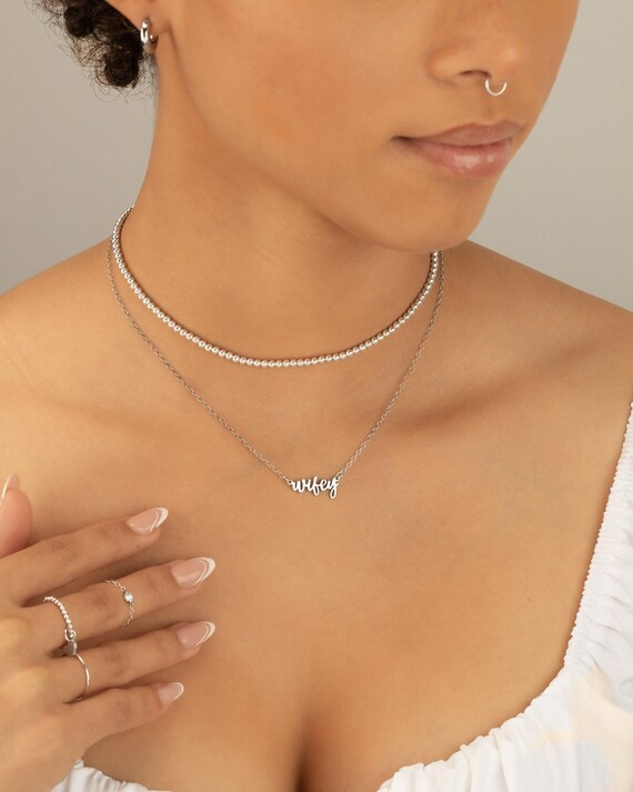WIFEY PERSONALIZED NAME necklace • bridesmaids jewelry • bachelorette bridal shower gift • wedding party • water resistant • NECC3AZRIp