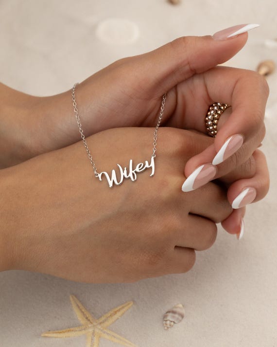 WIFEY PERSONALIZED NAME necklace • perfect gift for her • bachelorette bridal shower engagement wedding gift • water resistant • NECC3BBFIp