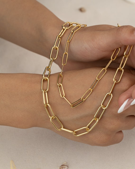 Rose Gold Paperclip Chain Necklace Chunky Gold Chain Bracelet Anklet  Gold Silver Rose Gold Large Link Chain Summer Jewelry