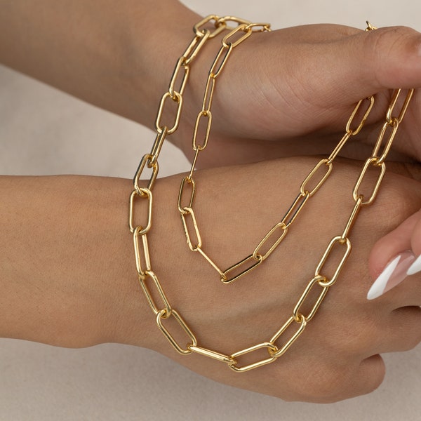 Rose Gold Paperclip Chain Necklace Chunky Gold Chain Bracelet Anklet  Gold Silver Rose Gold Large Link Chain Summer Jewelry