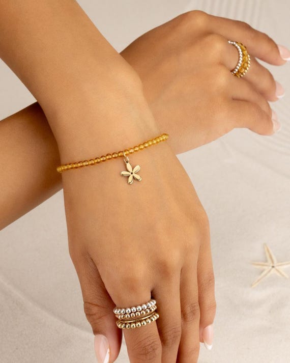 CITRINE CHARM BRACELET • personalized charm • november birthstone • scorpio sagittarius • dainty bracelet stretch water resistant BRBS3CHAMp