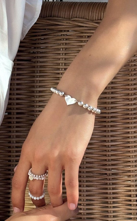 HEART CHARM BEADED bracelet • perfect gift for her • wedding jewelry • stackable dainty bracelet • stretch and water resistant • BRBP3CH2AO