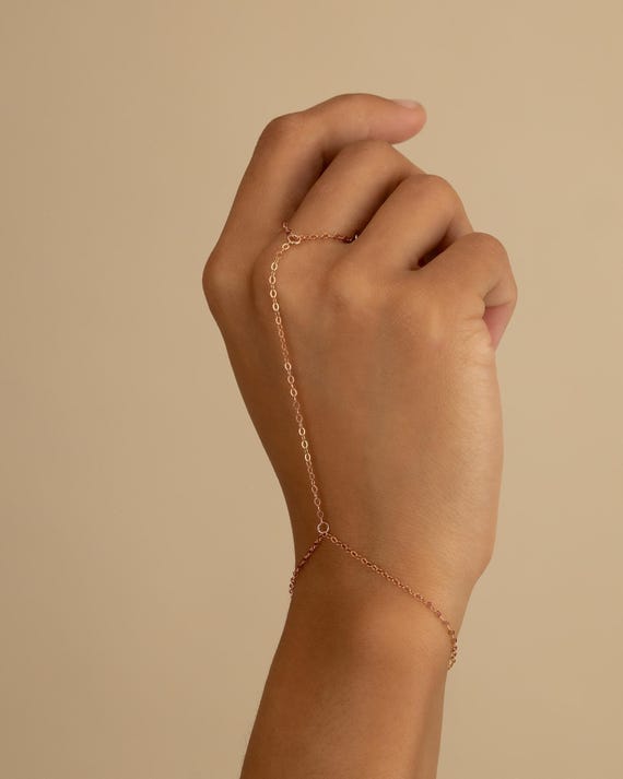 ROSE GOLD FILLED hand chain • simple delicate dainty chain finger bracelet • 14k gold filled or sterling silver • water resistant BRCH2HCAF