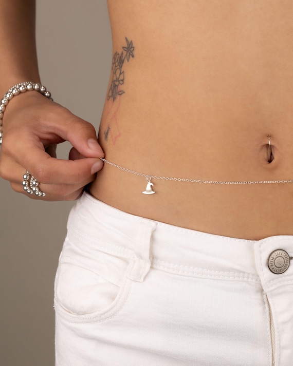 WITCH HAT CHARM belly chain • personalized body chain • bikini body jewelry •  halloween jewelry • gift for her • water resistant BCCC3CHAS