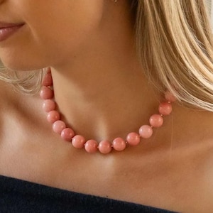 CHUNKY BEAD NECKLACE • genuine pink jade gemstone • bubblegum pink big beaded choker • water-resistant • statement jewelry