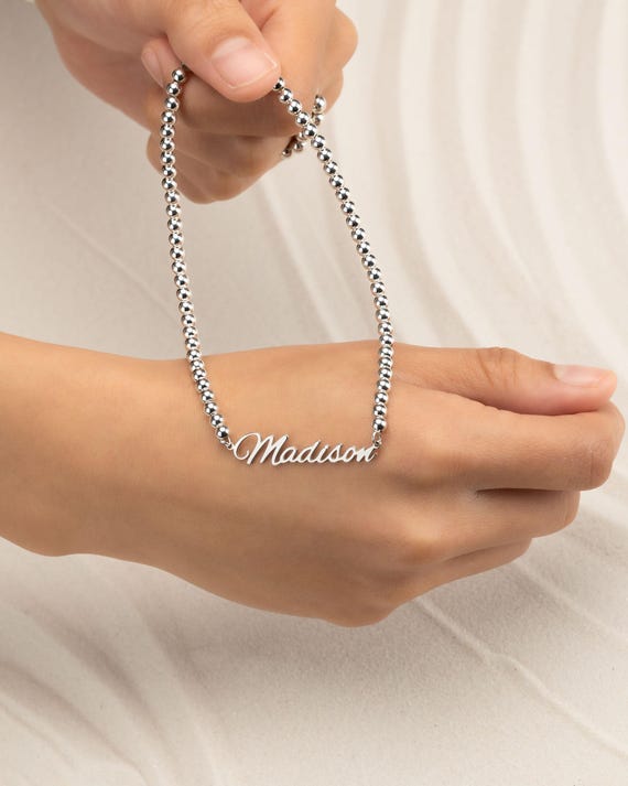 NAME BEADED NECKLACE • nickname or word • personalized gift • chunky statement choker • water resistant • gold, rose, sterling silver