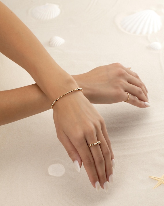 GOLD BEADED BAR bracelet • dainty gold bracelet • rose gold sterling silver • stackable, stretch, water resistant • gift for her • BRBP2AK