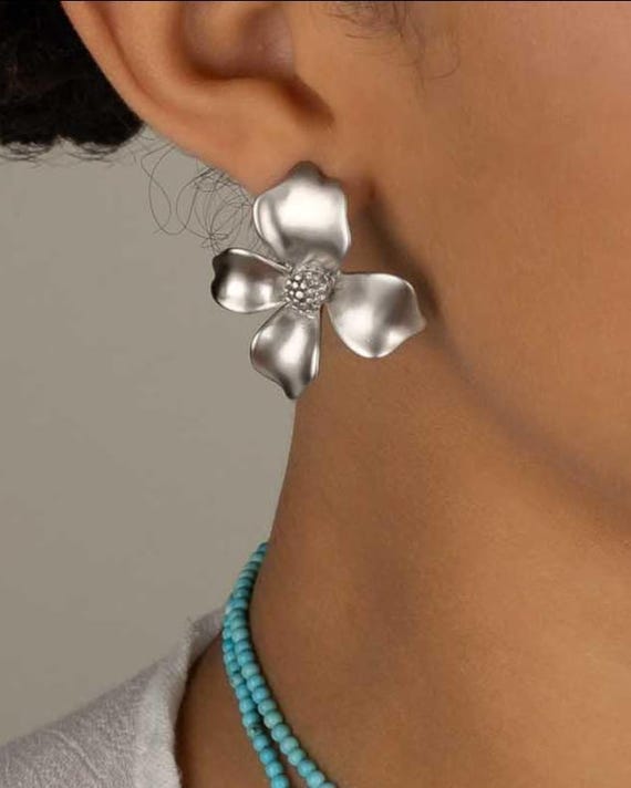 FLOWER EARRINGS • beach rose blooms • statement jewelry • bride anniversary birthday gift • gold or silver • nickel free