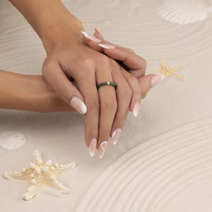 JADE RING 3MM • genuine gemstone jewelry • waterproof • stackable stretch • luck prosperity