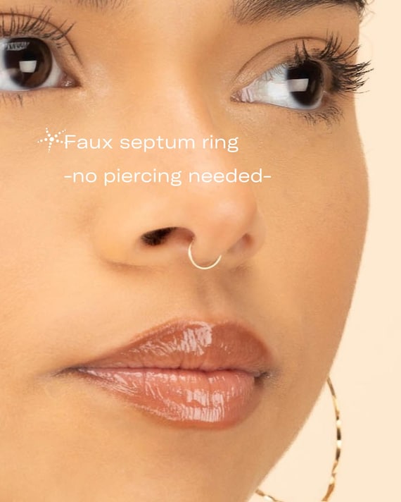 FAKE SEPTUM RING • no piercing needed body jewelry • dainty tiny faux nose ring • gold septum hoop • sterling silver rose gold • FPFS2AC