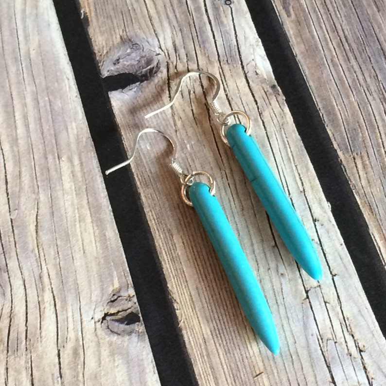 Turquoise Earrings Spike Bohemian Long Dangle Earring Girlfriend Sister Boho Festival Jewelry Hippie Silver Gold Green Blue Summer Jewelry image 7