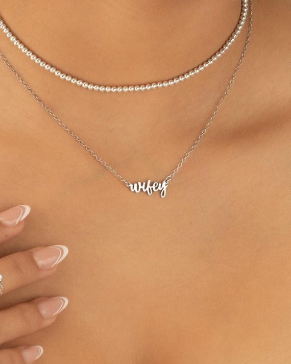 WIFEY PERSONALIZED NAME necklace • bridesmaids jewelry • bachelorette bridal shower gift • wedding party • water resistant • NECC3AZRIp