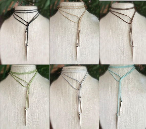 SPIKE LEATHER CHOKER necklace | coastal cowgirl western jewelry | boho lariat y necklace | vegan leather choices | adjustable wrap | NELE2AG
