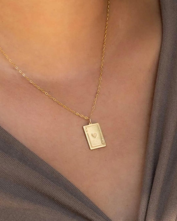 ENGRAVED CARD CHARM necklace • ace of hearts personalized pendant • lucky jewelry gift • water resistant • gold, rose or sterling silver