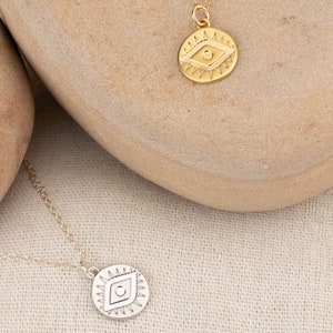 Gold Coin Necklace EVIL EYE Charm Pendant Layering Necklace Good Luck Medallion Wife Girlfriend Sister Aunt Friend Birthday Gift Mothers Day image 3