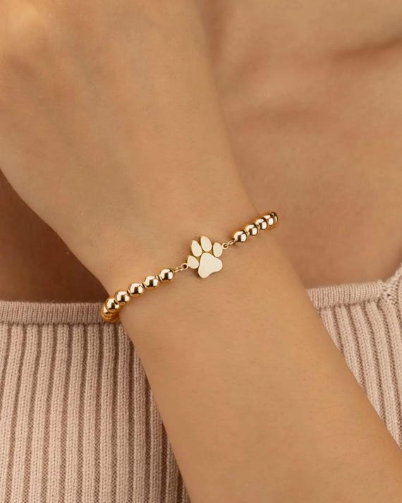 PAW PRINT CHARM beaded bracelet • perfect gift for dog mom dog lover • stackable stretch water resistant • pet memorial gift • BRBP3CH2AY