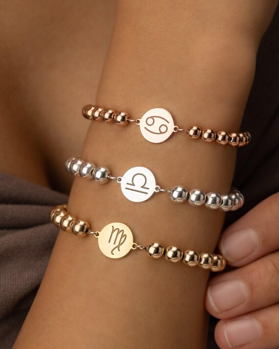 ZODIAC CHARM beaded bracelet • perfect birthday gift for her •  birth sign stackable stretch bracelet anklet • water resistant • BRBP3CH2AQp
