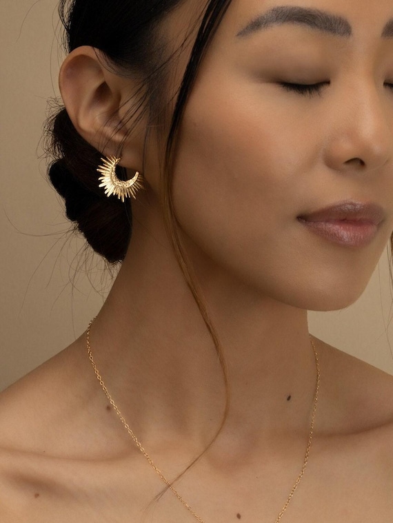 GOLD SUN EARRINGS • delicate dangle earrings • sol starburst • silver gold hoops • anniversary birthday gift • nickel free jewelry • EAHL1AU