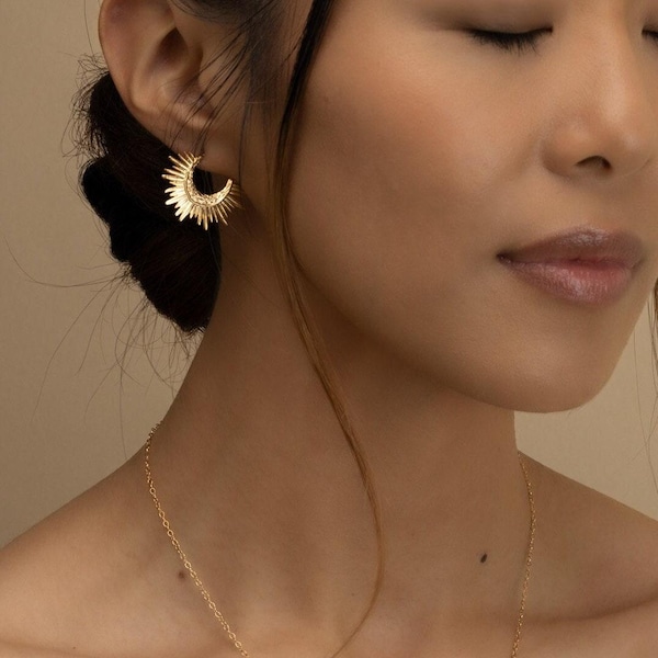 GOLD SONNE OHRRINGE • zarte Ohrhänger • sternförmig • silber gold • Jahrestag Geburtstag Geschenk • nickelfreier Schmuck • EAHL1AU