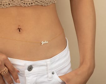 NAME BELLY CHAIN • dainty personalized name body chain • bikini body jewelry • bridesmaid gift bachelorette party • water resistant BCCC3ABp