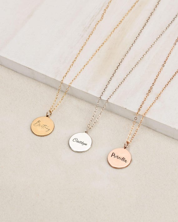 ENGRAVED CHARM necklace • round personalized pendant • name, date, symbol • water resistant • gold, rose or sterling silver