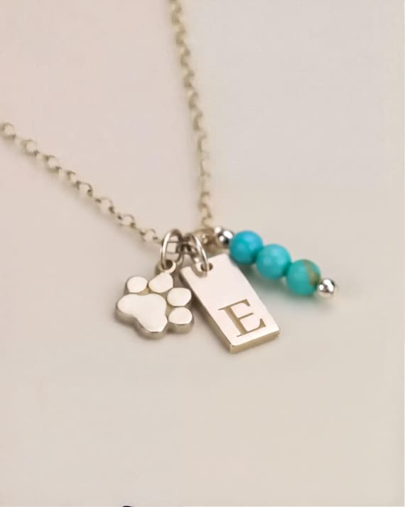 MULTI CHARM PET necklace • engraved initial • birthstone • genuine gemstones •  personalized tag pendant • gold, rose or sterling silver