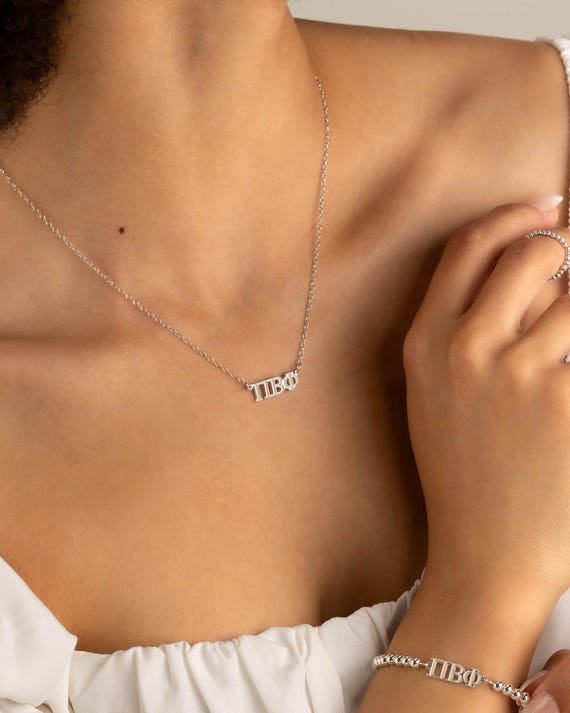 SORORITY NAME necklace • greek letters jewelry • Kappa Alpha Theta Chi Omega Delta Pi Zeta Gamma Phi Mu Sigma Omicron Psi Xi Beta NECC3AHMIp