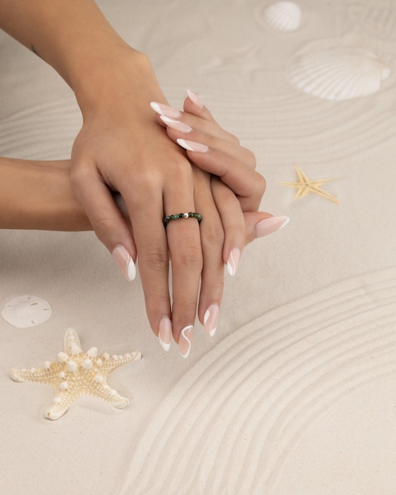 EMERALD RING 3MM • May birthstone • Taurus Gemini • dainty friendship gift for her • beaded stackable stretch water resistant • RIBS2AF