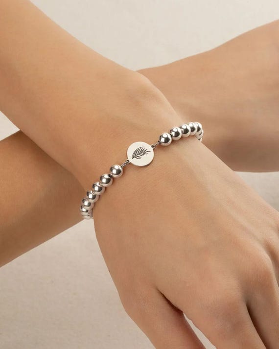 PALM LEAF CHARM beaded bracelet • gift for her • beach lover jewelry • stackable dainty bracelet • stretch and water resistant • BRBP3CH2AD