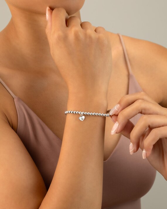 HEART PAW PRINT charm beaded bracelet • perfect gift for cat mom cat lover dog lover • stackable stretch water resistant • valentines gift