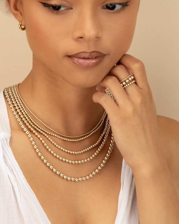 GOLD BEADED NECKLACE • Dainty Necklace for Layering • Water