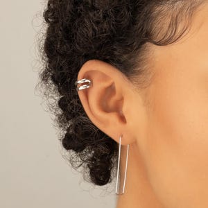 EAR CUFF Silver Double Hoop Ear Wrap Fake Piercing Ear Stack Adjustable Gift Unisex Birthday Wife Girlfriend Sister Couples Gift Mothers Day