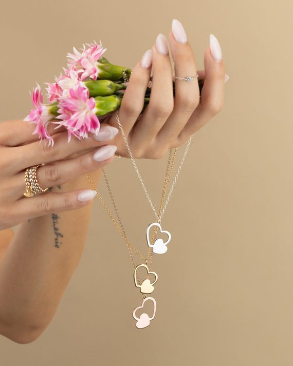 TWO HEARTS NECKLACE • dainty heart necklace • perfect gift for her • wedding gift • layering necklace • water resistant pendant • NECC3PCAC