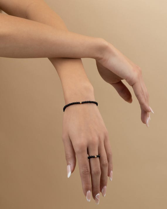 BLACK ONYX BRACELET set • beaded bracelet stack • perfect gift for her • genuine healing beads • stackable stretch water resistant • BRBP2AR