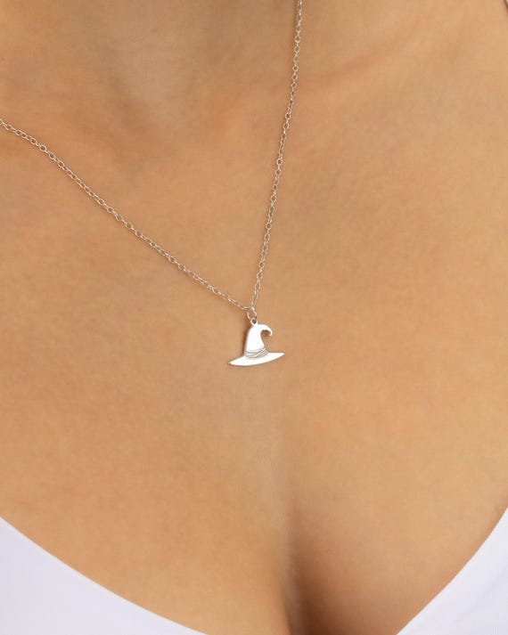 WITCH HAT CHARM pendant necklace • gift for her • witch necklace • birthday anniversary • water resistant layering necklace • NECC3PCCB