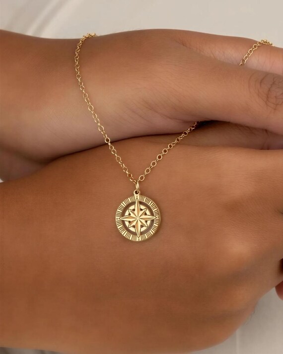 COMPASS PENDANT NECKLACE • travel inspired • engraved jewelry • water resistant • graduation gift