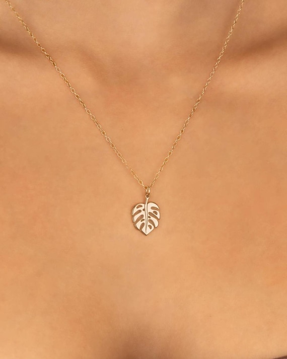 GOLD FILLED MONSTERA leaf pendant necklace • dainty gift for her • palm leaf tropical Hawaiian jewelry • water resistant gift • NECC3PCH